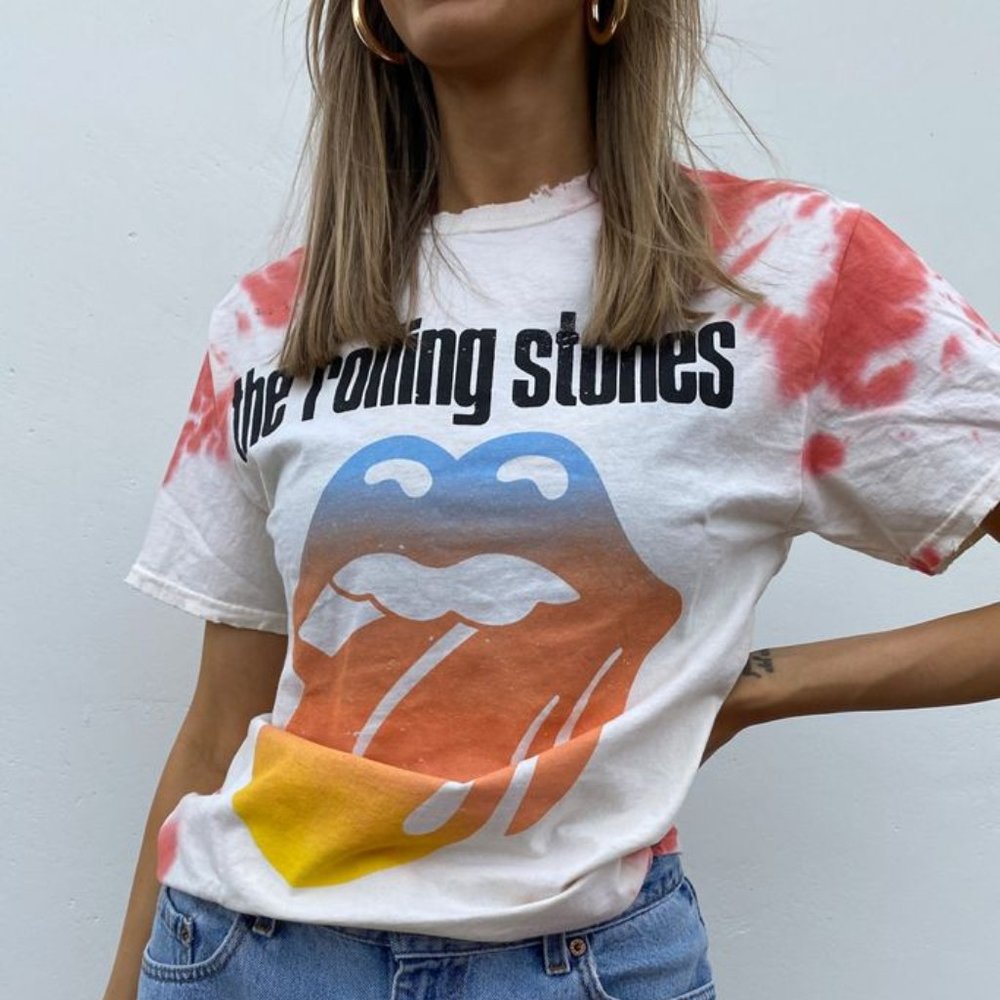 White Rolling Stones Tie Dye T-Shirt Tee T Shirt TP4177